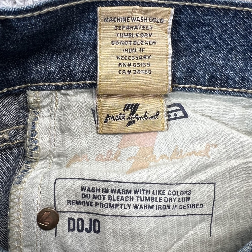 7 For All Mankind Dojo Jeans Womens 28 Blue Flare Distressed Embroidered USA - Picture 4 of 6